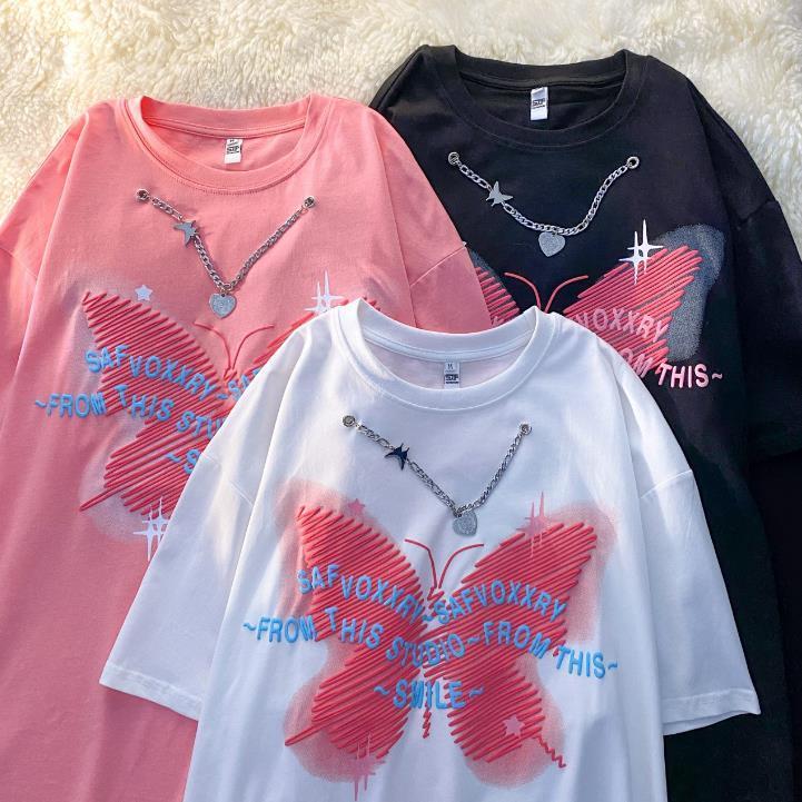 100% хлопок 2022 Лето Американский Ретро Висячая цепочка Бабочка с короткими рукавами Футболка Женская летняя инша Ниша Гонконг-ароматизированный топ 
100% хлопок 2022 Лето Американский Ретро Висячая цепочка Бабочка с короткими рукавами Футболка Женская летняя инша Ниша Гонконг-ароматизированный топ