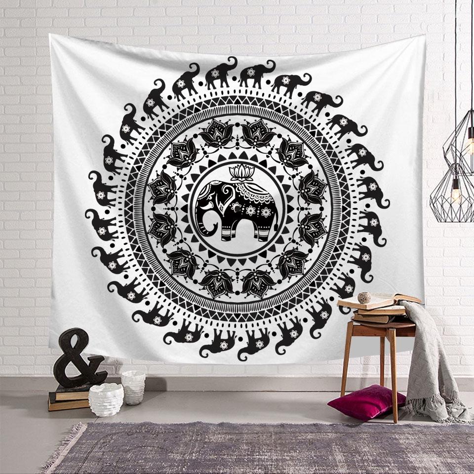 Гобелен для спальни, гостиной, домашнего декора, стиль слона и павлина, абстрактный мандаловый цифровой гобелен 100x75cm