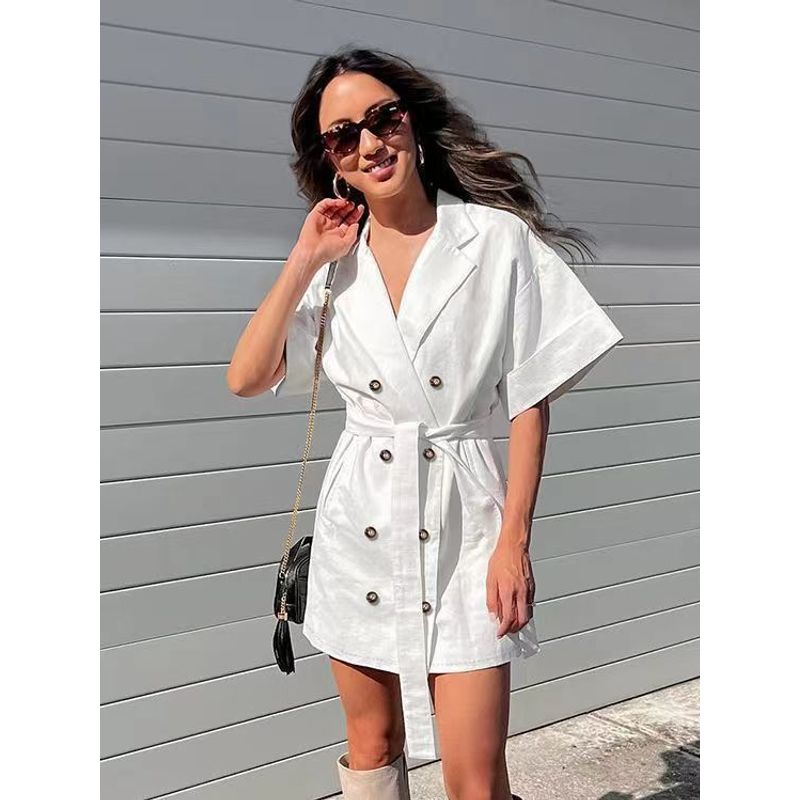 Fashion Waist-Controlled Lace-up Suit Collar Double Breasted Short Sleeve Dress Lace up Short Sleeve Sleeved Dres White S
Fashion Waist-Controlled Lace-up Suit Collar Double Breasted Short Sleeve Dress Lace up Short Sleeve Sleeved Dres White S