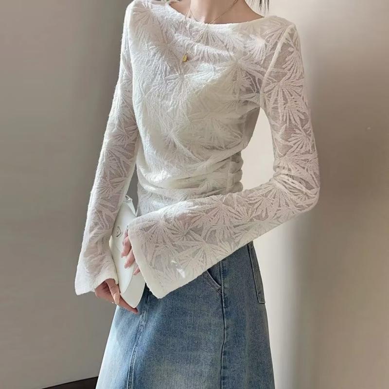 White Bamboo Leaf Jacquard Bell Sleeve Slim Fit Round Neck Top for Spring/Summer Small
White Bamboo Leaf Jacquard Bell Sleeve Slim Fit Round Neck Top for Spring/Summer Small