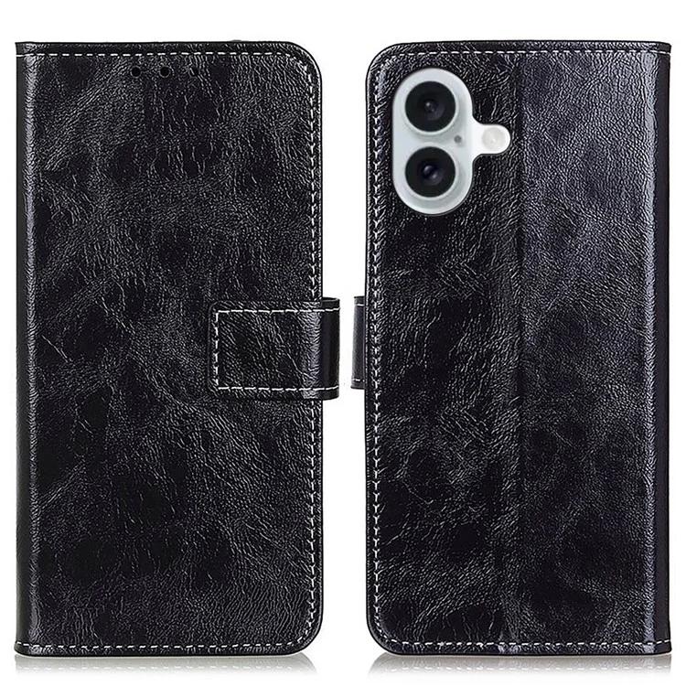 For iPhone 16 Case Retro Crazy Horse Texture Leather Purse Stand Phone Cover - Black 
For iPhone 16 Case Retro Crazy Horse Texture Leather Purse Stand Phone Cover - Black
