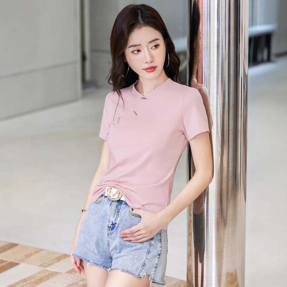 2025 Women s Minimalist Cotton T-Shirt with Metal Buckle - Slim Fit, Short Sleeve, Spring/Summer Large
2025 Women s Minimalist Cotton T-Shirt with Metal Buckle - Slim Fit, Short Sleeve, Spring/Summer Large