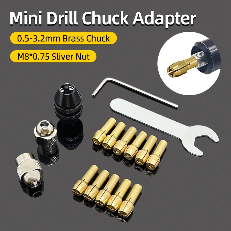 Micro Mini Drill Chuck Adapter 0.5-3.2mm Brass Collet Bit M8×0.75 Nut Electric Motor Shaft For Dremel Rotary Tools Power Tools
Micro Mini Drill Chuck Adapter 0.5-3.2mm Brass Collet Bit M8×0.75 Nut Electric Motor Shaft For Dremel Rotary Tools Power Tools