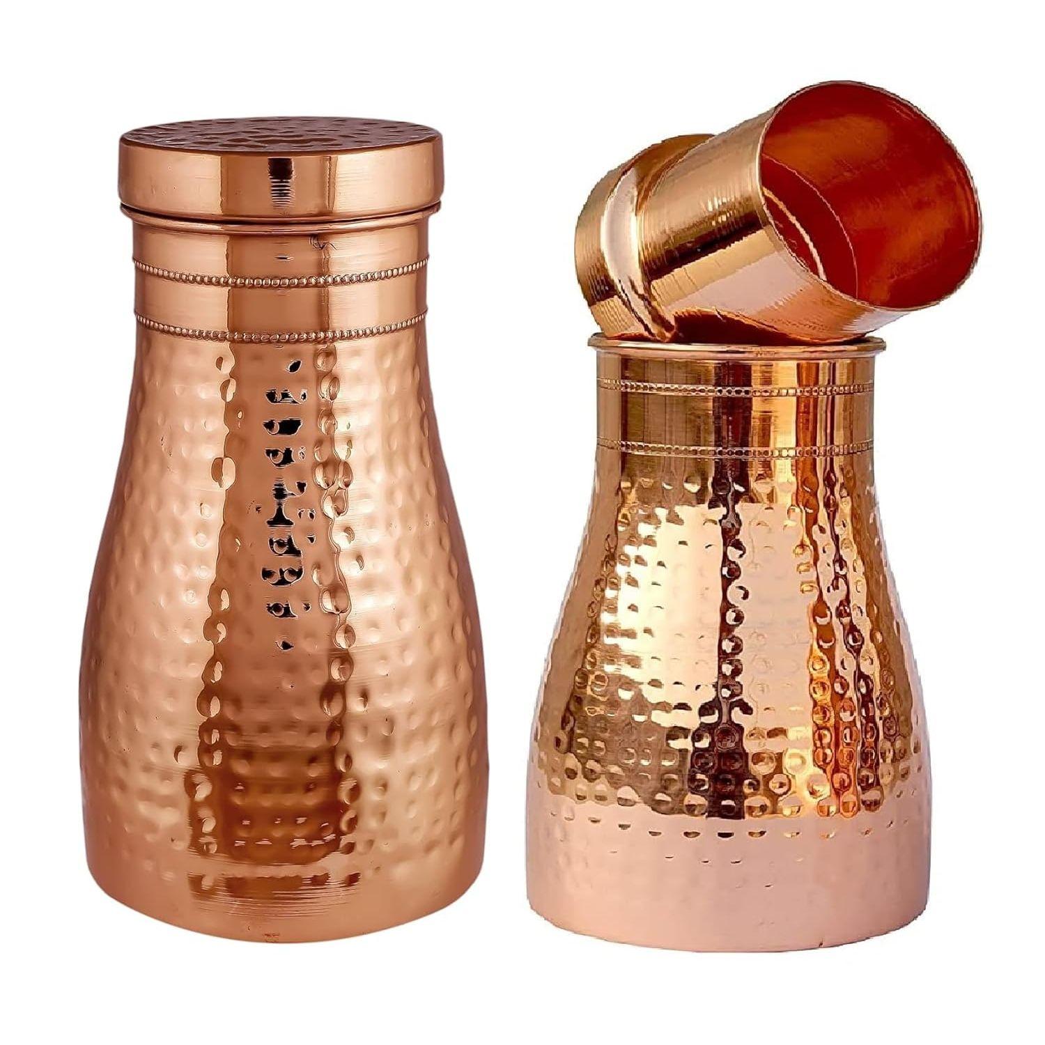 Медная и бесшовная современная и стильная прикроватная спальня, медная бутылка-кувшин со стеклянной/тумблерной крышкой | Вместимость 1 литр, 2 шт.