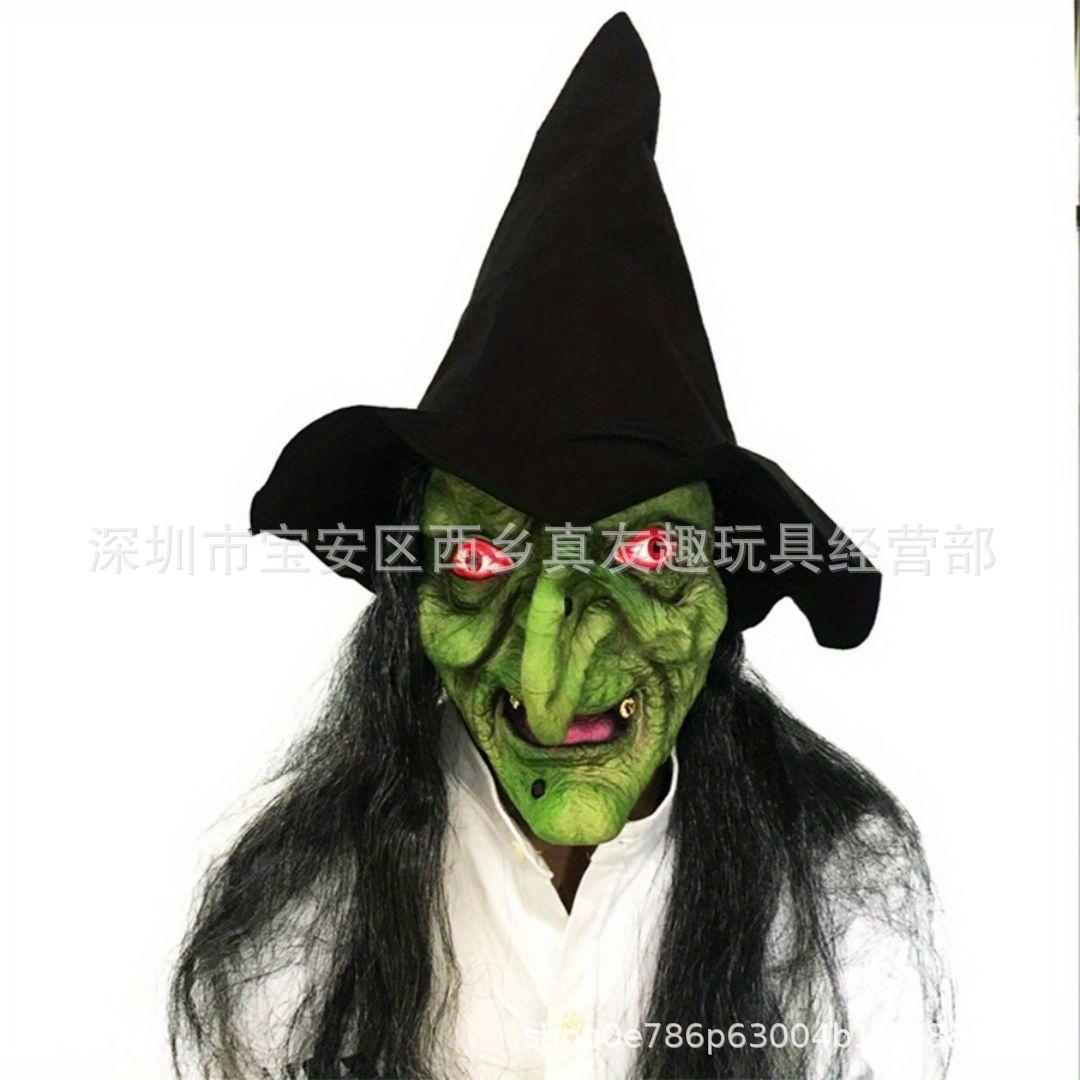 Halloween long-haired ghost face mask, scary witch mask, latex headgear with hat, party performance prop Black-hatted green-faced
Halloween long-haired ghost face mask, scary witch mask, latex headgear with hat, party performance prop Black-hatted green-faced