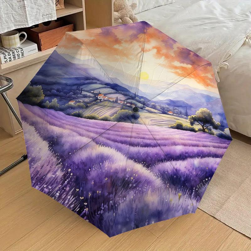 1pc Lavender Field Sunset Automatic Folding Umbrella, Heavy Duty 8 Rib Iron Frame, Suitable for Travel, Daily Use, Birthday, Decor Gift m0105117
1pc Lavender Field Sunset Automatic Folding Umbrella, Heavy Duty 8 Rib Iron Frame, Suitable for Travel, Daily Use, Birthday, Decor Gift m0105117