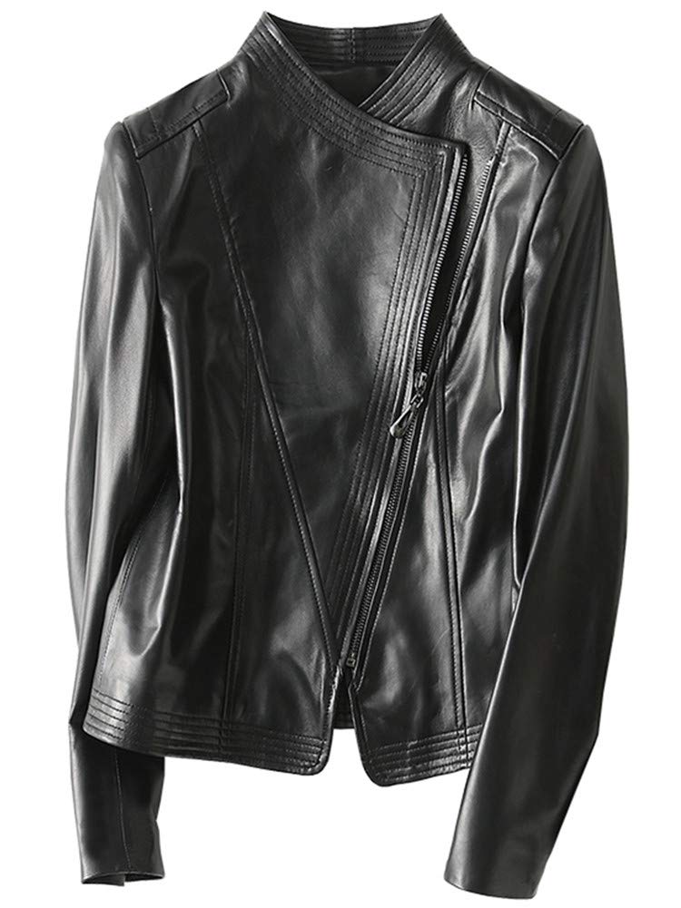 JINLUN Кожа Натуральная кожа Тренч Повседневный Ягненок Мама Женская куртка, Куртка, Куртка, Кожа, Овчина, Черный, Весна, Лето, Осень, Зима,