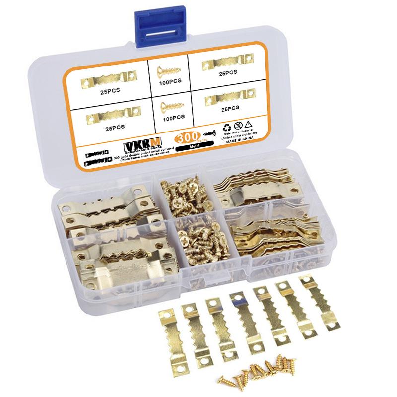 300 золотых двухсторонних металлических зубчатых рамок для картин, подвесных винтов с плоской головкой, комбинированных аксессуаров
300 золотых двухсторонних металлических зубчатых рамок для картин, подвесных винтов с плоской головкой, комбинированных аксессуаров