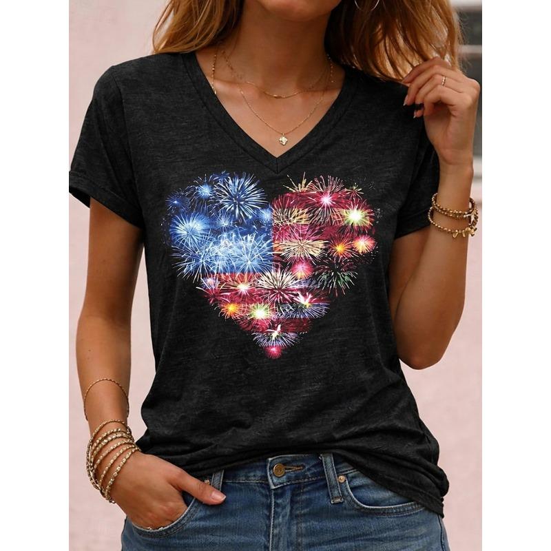 Patriotic Heart Firework Flag Print Casual T Shirt V Neck Short Sleeve Tee For Women Summer Holiday And Daily Wear S
Patriotic Heart Firework Flag Print Casual T Shirt V Neck Short Sleeve Tee For Women Summer Holiday And Daily Wear S