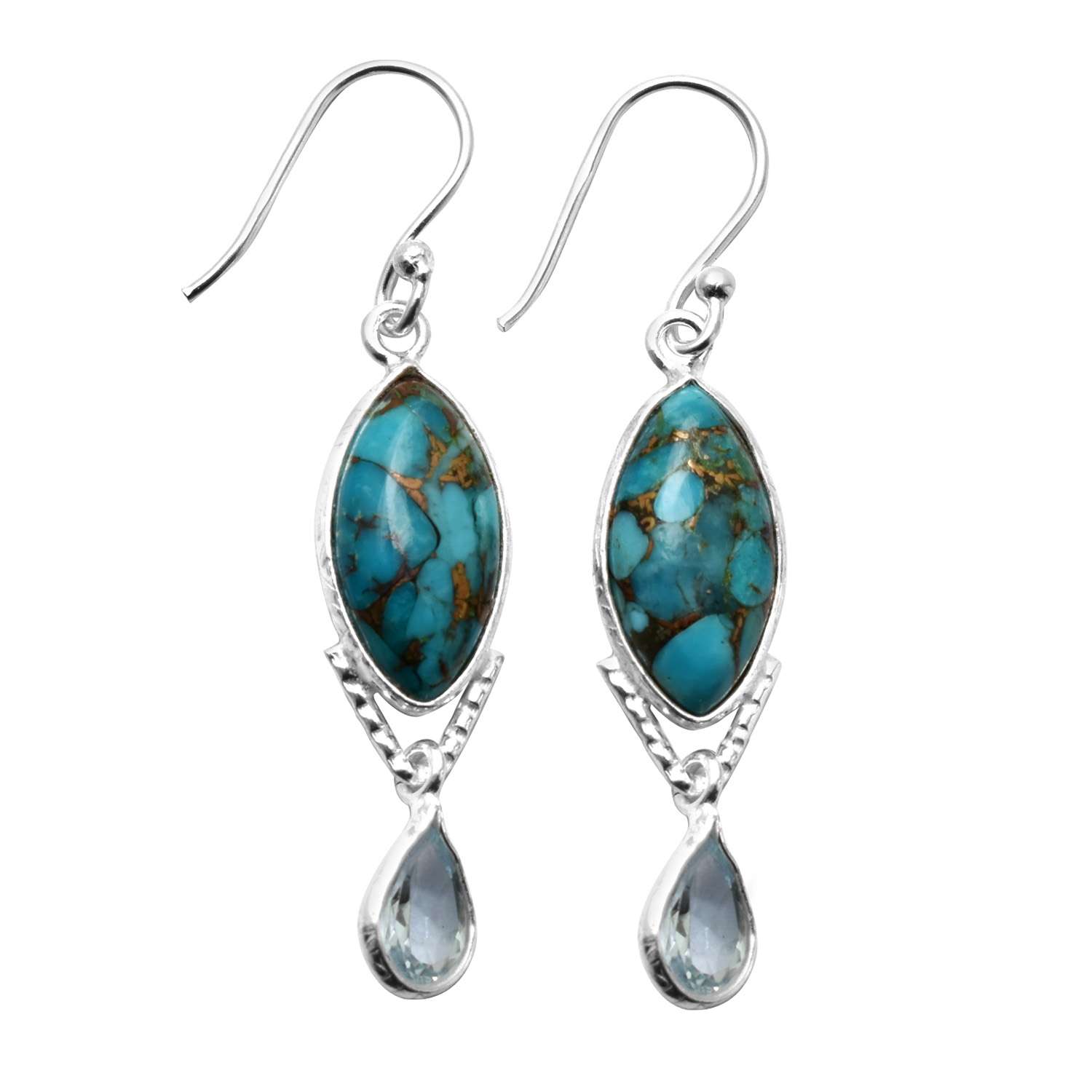 Turquoise, Blue Topaz Gemstone Earrings Solid 925 Sterling Silver Handmade Earrings Jewelry Gift For Women And Girls E-3503
Turquoise, Blue Topaz Gemstone Earrings Solid 925 Sterling Silver Handmade Earrings Jewelry Gift For Women And Girls E-3503