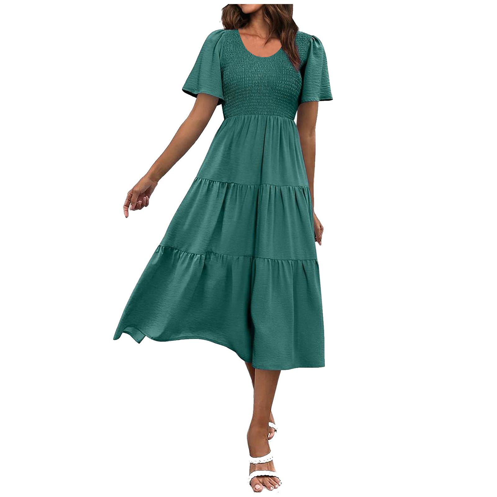 Женское летнее повседневное платье длиной до колена с коротким рукавом и V-образным вырезом, с эластичной резинкой на талии XL темно-зеленого
Женское летнее повседневное платье длиной до колена с коротким рукавом и V-образным вырезом, с эластичной резинкой на талии XL темно-зеленого