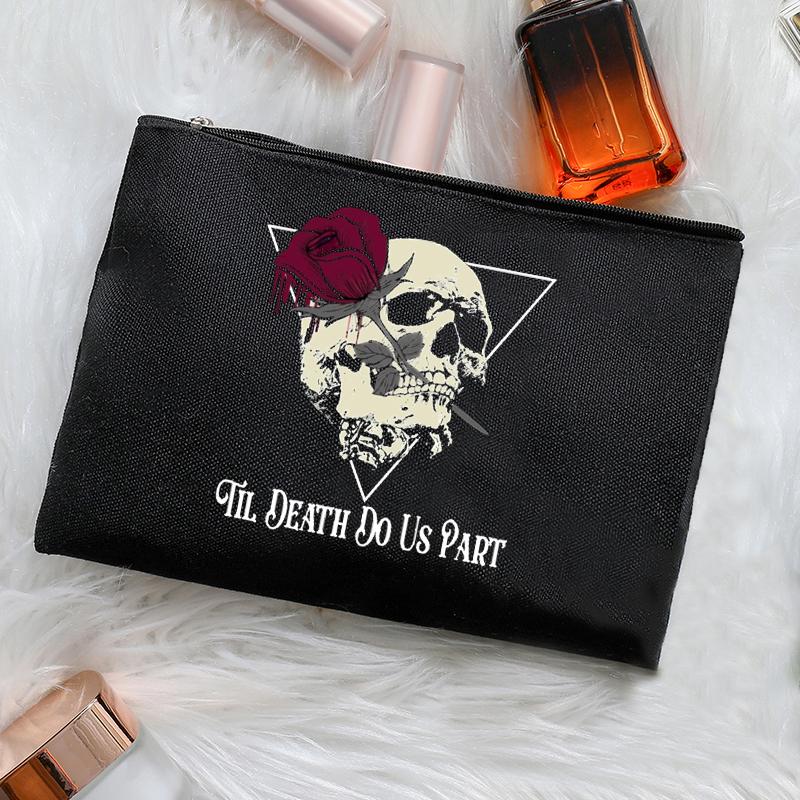 Gothic Romance Halloween Gift Makeup Bag, Skull with Blood Rose Design, Til Death Do Us Part Text Cosmetic Case Dark Elegant
Gothic Romance Halloween Gift Makeup Bag, Skull with Blood Rose Design, Til Death Do Us Part Text Cosmetic Case Dark Elegant