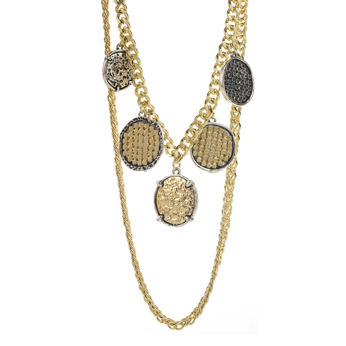 Personality trend ZA multi-layer thick chain stacked necklace retro geometric two-color alloy badge collarbone chain
Personality trend ZA multi-layer thick chain stacked necklace retro geometric two-color alloy badge collarbone chain