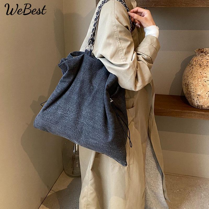 Personalized Hundred Denim Chain Tote Bag Drawstring Shoulder Underarm Bag темно-синього кольору
Personalized Hundred Denim Chain Tote Bag Drawstring Shoulder Underarm Bag темно-синього кольору