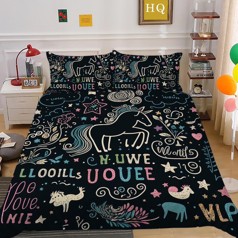 Комплект постельного белья с 3D принтом единорога, полноразмерный комплект постельного белья из полиэстера, детский дизайн, высококачественный домашний текстиль EU Single 135x200cm