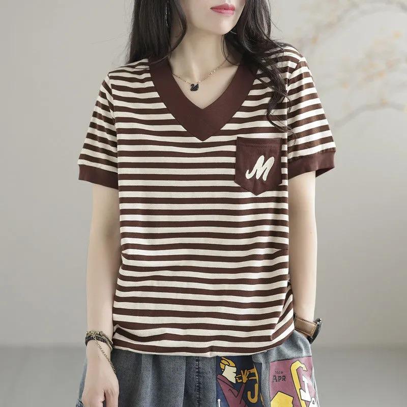 Literary Plus Size Women s Pure Cotton Striped T-shirt Women s Summer New Style Loose and Versatile V-neck Short-sleeved Top 2XL коричневий
Literary Plus Size Women s Pure Cotton Striped T-shirt Women s Summer New Style Loose and Versatile V-neck Short-sleeved Top 2XL коричневий