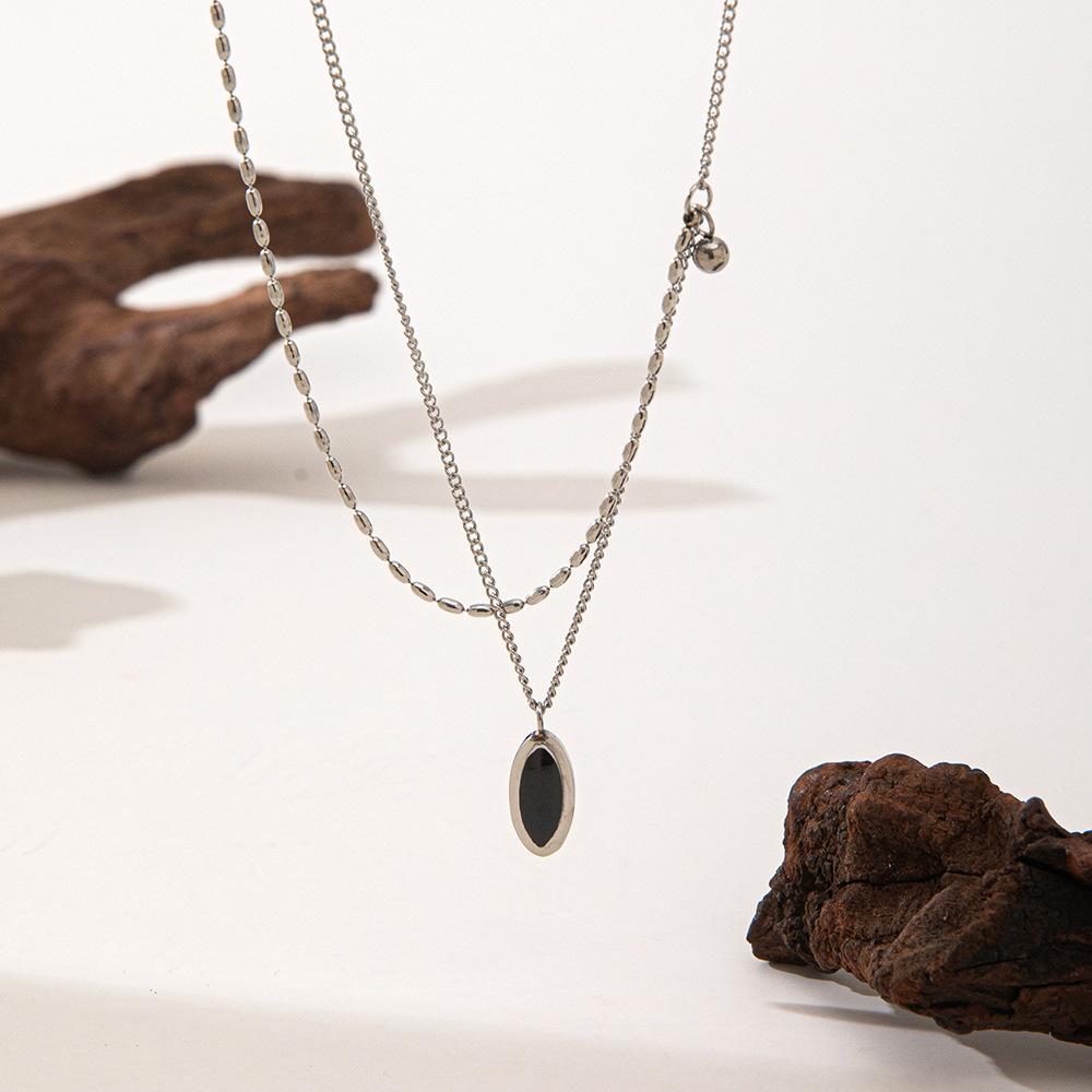 Винтажное французское овальное черное ожерелье с черным зеркалом и покрытием из 18-каратного золота, сохраняющее цвет, аксессуары