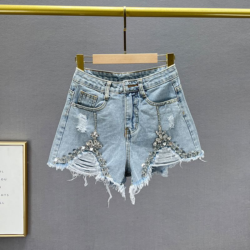 Diamond High Waist Silm Slimming Holes Denim Shorts Blue S
Diamond High Waist Silm Slimming Holes Denim Shorts Blue S