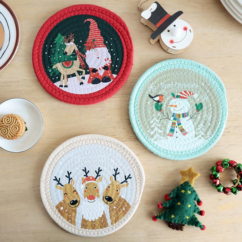 Christmas Cotton Rope Round Coasters Heat Insulation Non-Slip Durable Printed Coaster Home and Decoration Kitchen Utensils
Christmas Cotton Rope Round Coasters Heat Insulation Non-Slip Durable Printed Coaster Home and Decoration Kitchen Utensils