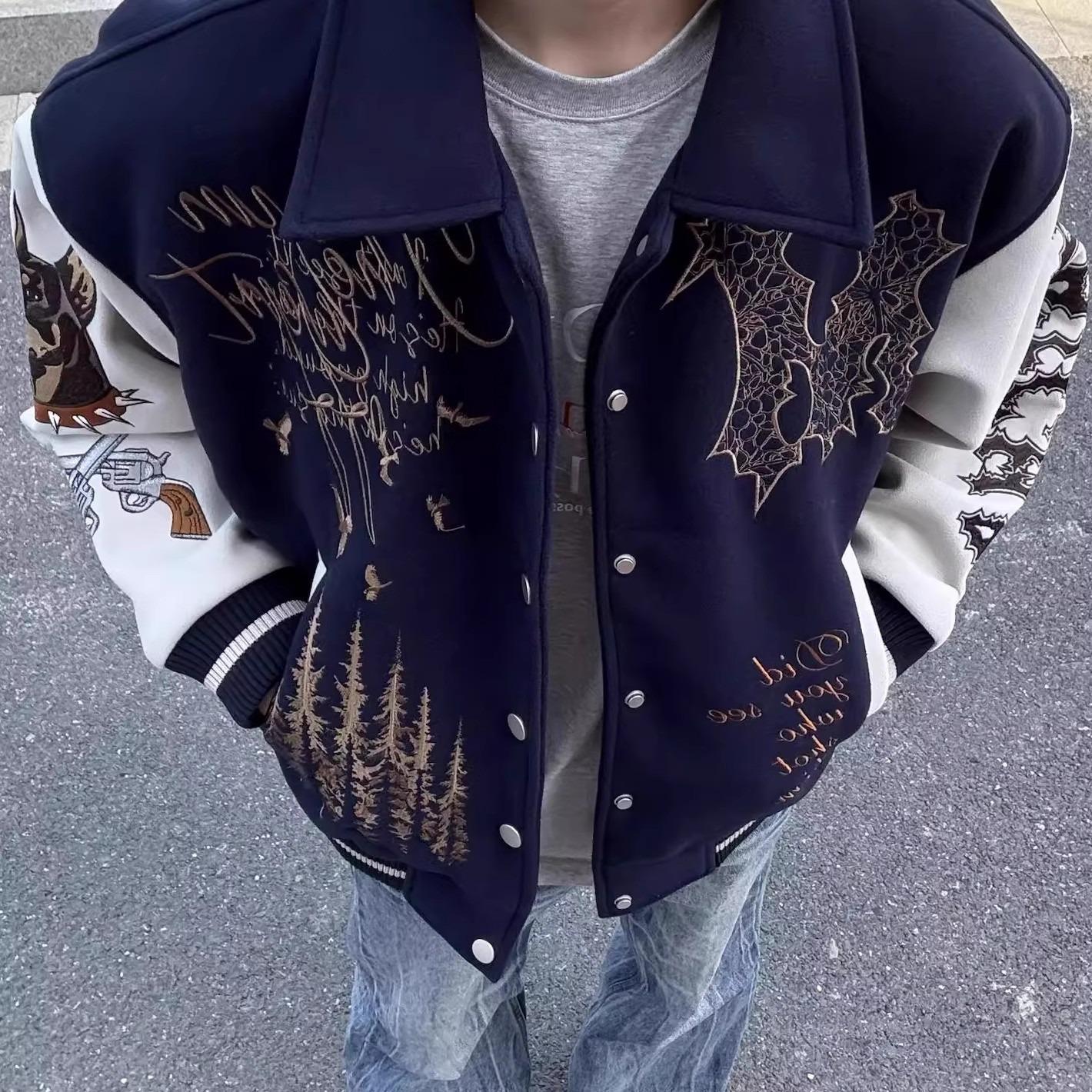 Unisex Guochao Letter Embroidery Baseball Jacket - Spring & Autumn High Street Style L темно-синього кольору
Unisex Guochao Letter Embroidery Baseball Jacket - Spring & Autumn High Street Style L темно-синього кольору