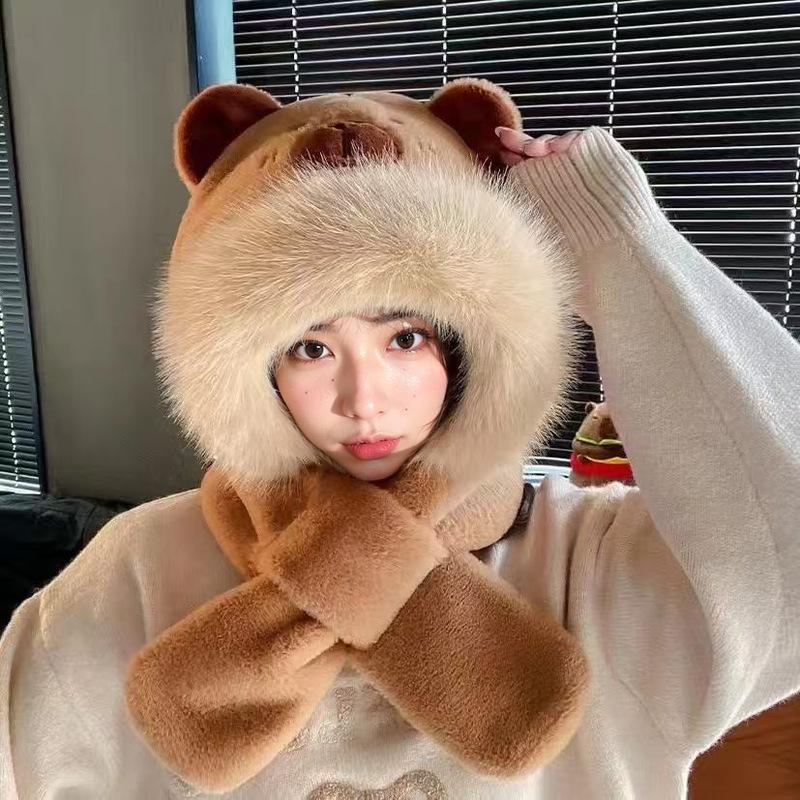 New cute capybara plush hat and scarf two-piece set, integrated winter windproof and warm plush one-piece hat for women Two-Piece Set-Brown
New cute capybara plush hat and scarf two-piece set, integrated winter windproof and warm plush one-piece hat for women Two-Piece Set-Brown