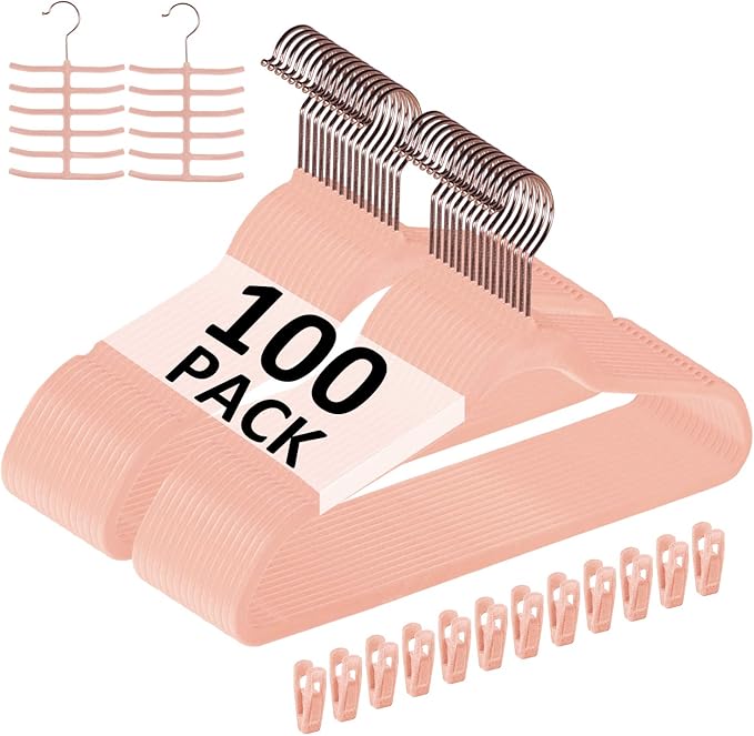 100-pack premium velvet hangers non-slip space-saving with 12 clips 2 tie racks heavy-duty pink suit clothes hangers 100-PACK
100-pack premium velvet hangers non-slip space-saving with 12 clips 2 tie racks heavy-duty pink suit clothes hangers 100-PACK