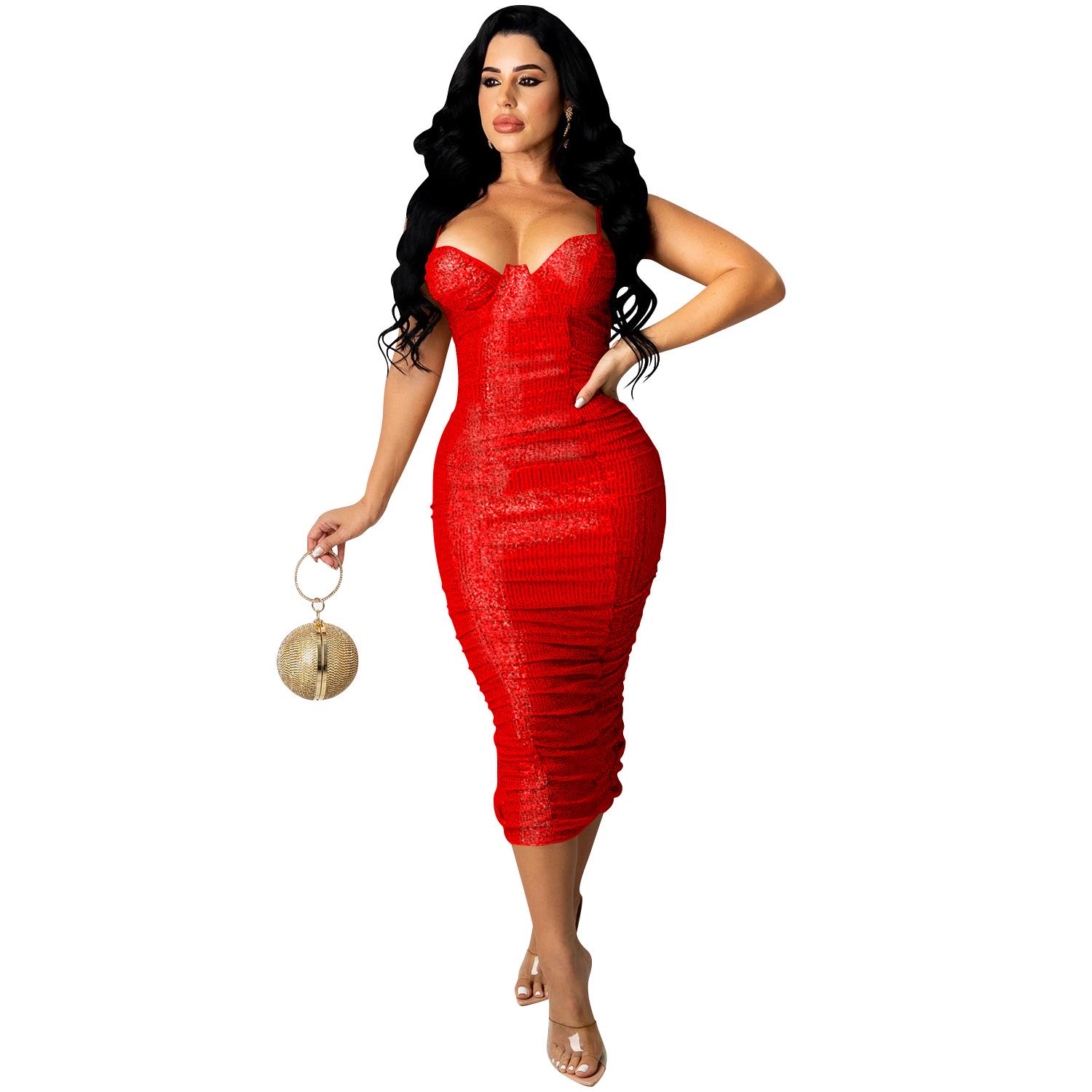 X5387 European & American Nightclub Sequin Slit Maxi Dress - Sexy Spaghetti Strap Long Dress for Women L червоний
X5387 European & American Nightclub Sequin Slit Maxi Dress - Sexy Spaghetti Strap Long Dress for Women L червоний