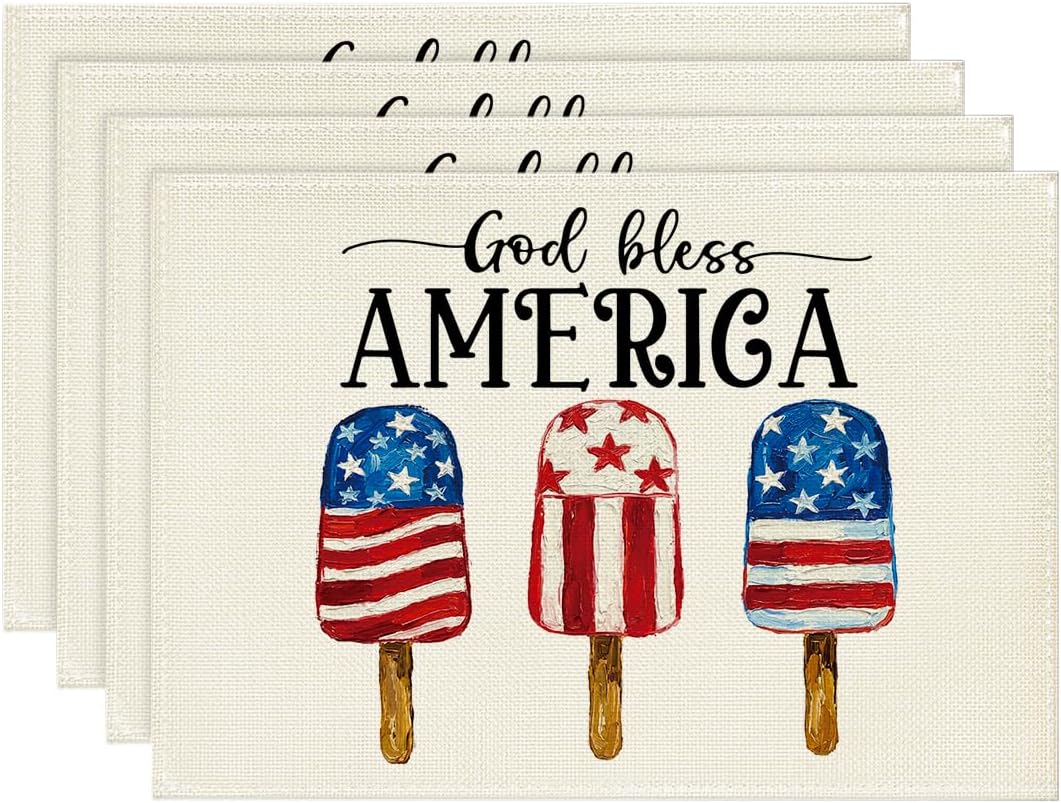 Ice Cream American Flag 4th of July Placemats Set of 4, 12x18 Inch Memorial Day Patriotic Table Mats for Party Kitchen Dining Decoration 4Pcs
Ice Cream American Flag 4th of July Placemats Set of 4, 12x18 Inch Memorial Day Patriotic Table Mats for Party Kitchen Dining Decoration 4Pcs