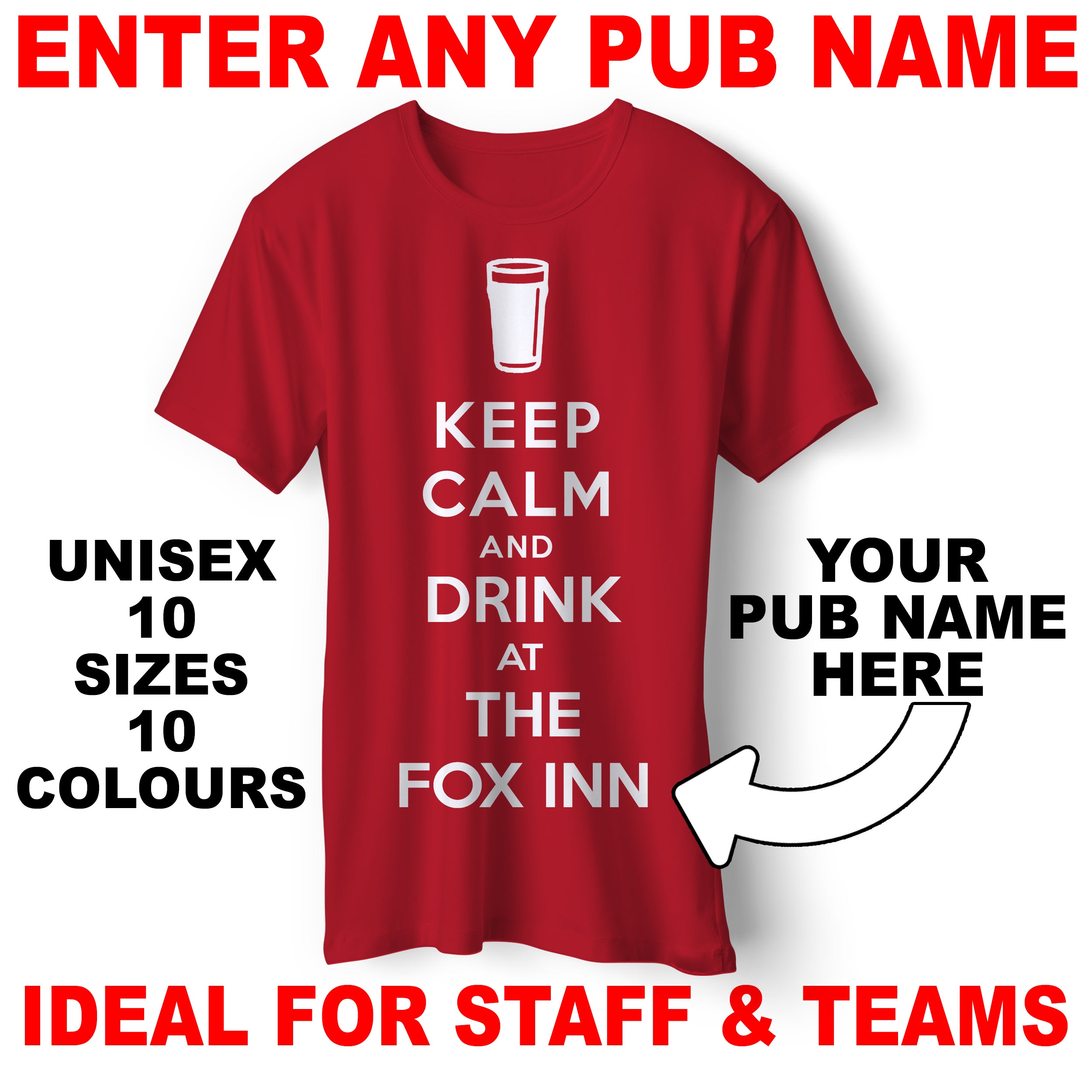 Personalised Keep Calm and Drink at Any Pub Unisex T-Shirt Womens Tops Tees S
Personalised Keep Calm and Drink at Any Pub Unisex T-Shirt Womens Tops Tees S