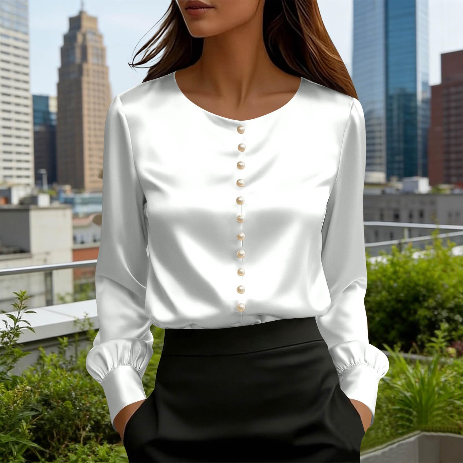 Women s Long-sleeved Satin Color Shirt, Pearl Button Collar, Round Neck Silky Smooth Business Casual Top XL білий
Women s Long-sleeved Satin Color Shirt, Pearl Button Collar, Round Neck Silky Smooth Business Casual Top XL білий