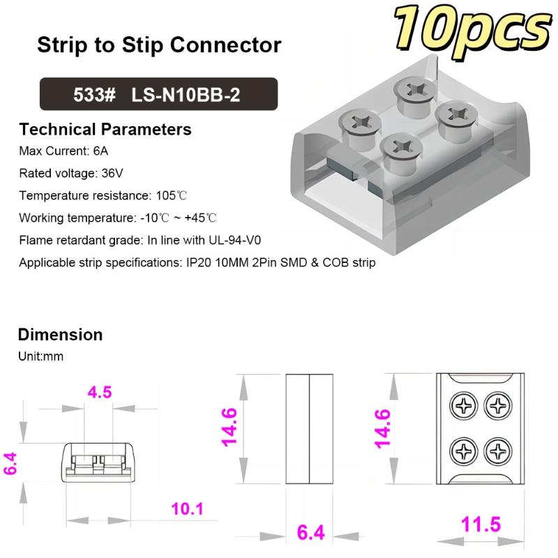 LED Strip Connector 2P 8MM 10MM Screw Fixing Terminal for Effortless Secure LED Tape Lighting Installation
LED Strip Connector 2P 8MM 10MM Screw Fixing Terminal for Effortless Secure LED Tape Lighting Installation