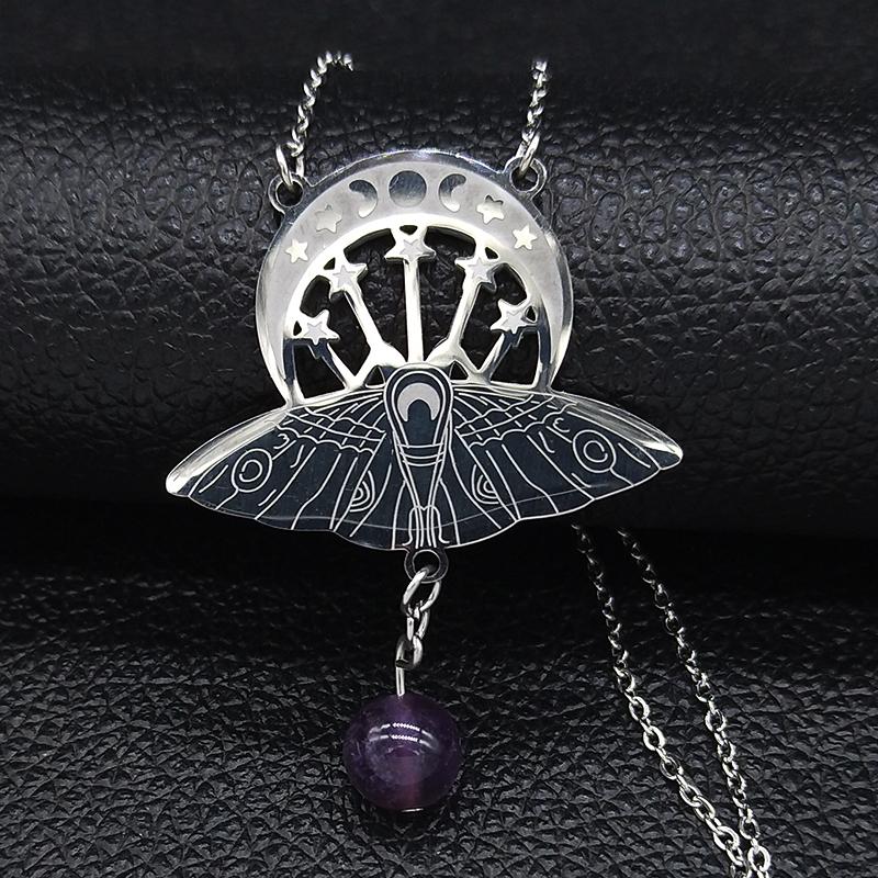 Bat Witchcraft Triple Moon Goddess Necklace Stainless Steel Women Silver Color Moth Necklace Jewerly collar mujer N3059S02
Bat Witchcraft Triple Moon Goddess Necklace Stainless Steel Women Silver Color Moth Necklace Jewerly collar mujer N3059S02