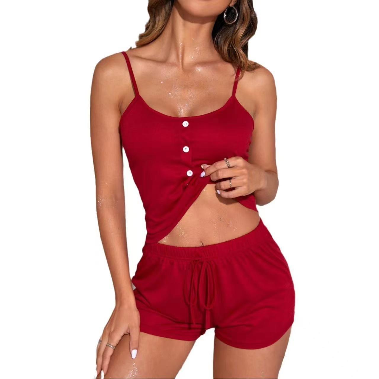 Summer new European and American button suspender set vest shorts can be worn outside women s pajamas loungewear XXXL темно-червоний колір
Summer new European and American button suspender set vest shorts can be worn outside women s pajamas loungewear XXXL темно-червоний колір