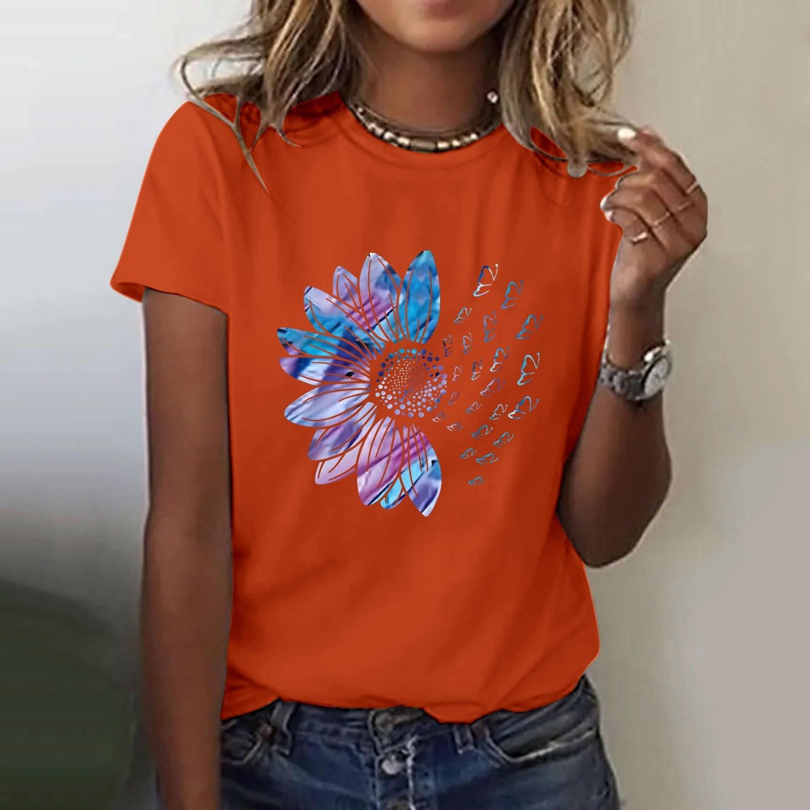 Женская повседневная футболка с короткими рукавами и круглым вырезом с цветочным принтом Топ S оранжевый
Женская повседневная футболка с короткими рукавами и круглым вырезом с цветочным принтом Топ S оранжевый