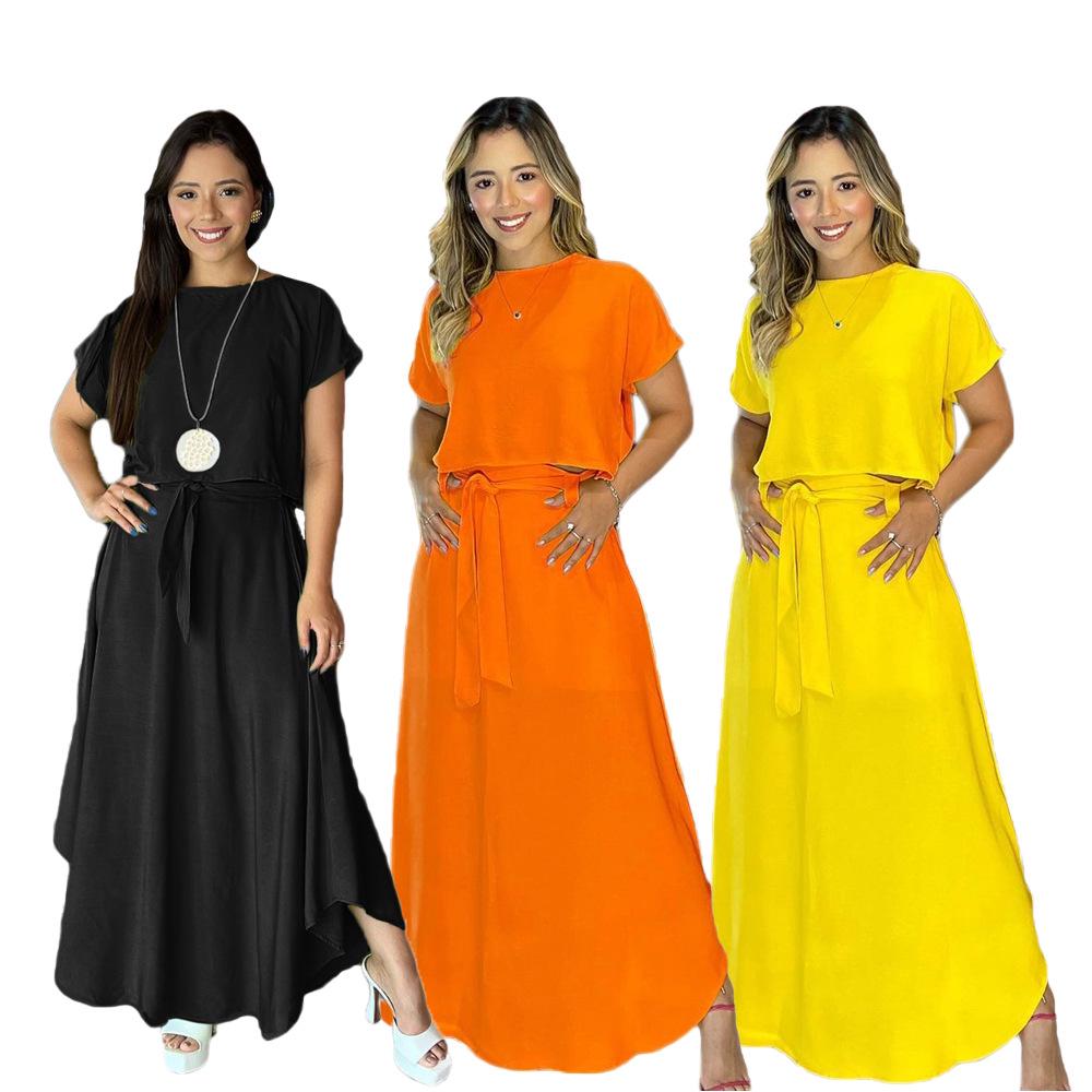 Solid Color Short Sleeve T-shirt & High Waist Midi Skirt Versatile Two-Piece Set Small
Solid Color Short Sleeve T-shirt & High Waist Midi Skirt Versatile Two-Piece Set Small