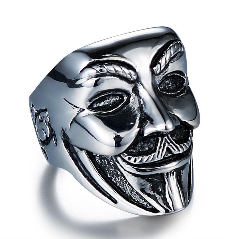 European and American Fashion Film and Television Peripheral Mask V Face Revenge Titanium Steel Ring Personalized Clown Ring Jewelry 2026 7
European and American Fashion Film and Television Peripheral Mask V Face Revenge Titanium Steel Ring Personalized Clown Ring Jewelry 2026 7