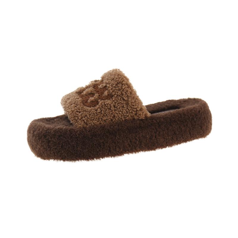 Красная верхняя одежда, пушистые тапочки с буквами, женские, 2024, новые, утолщенные, замшевые, одно слово, осень-зима, домашний хлопок, женские 40