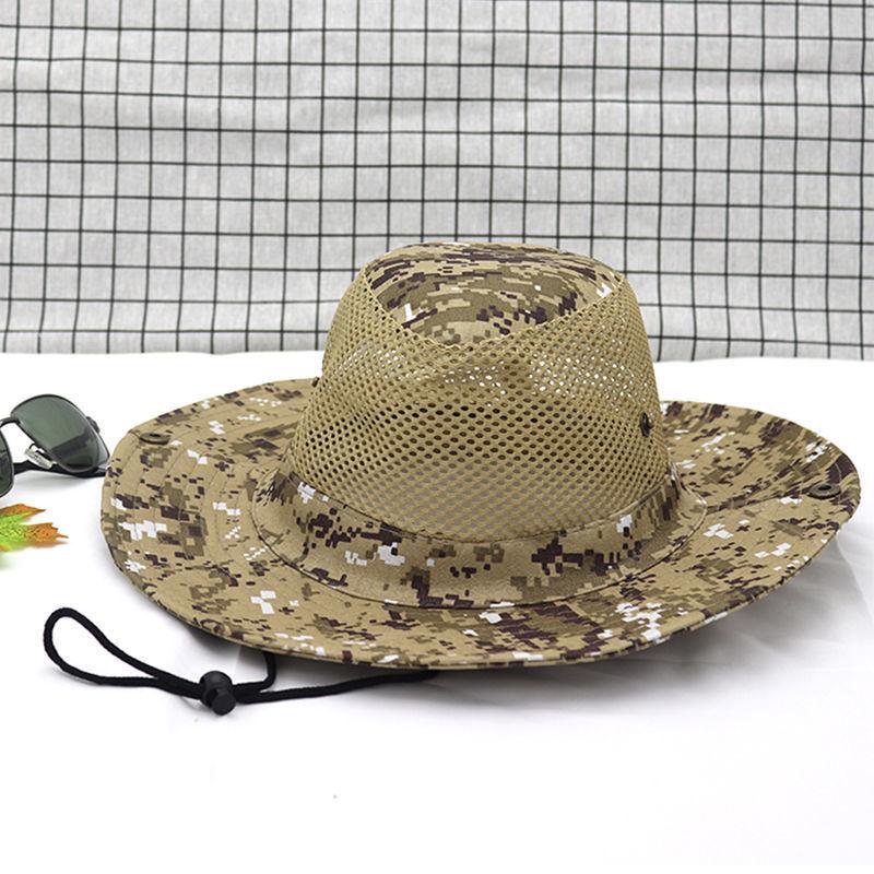 New Tactical Camouflage Men Bucket Hat Breathable Mesh 9cm Brim Sun Hat Male Foldable Outdoor Jungle Hunt Camping Fishing Cap 56-58cm
New Tactical Camouflage Men Bucket Hat Breathable Mesh 9cm Brim Sun Hat Male Foldable Outdoor Jungle Hunt Camping Fishing Cap 56-58cm