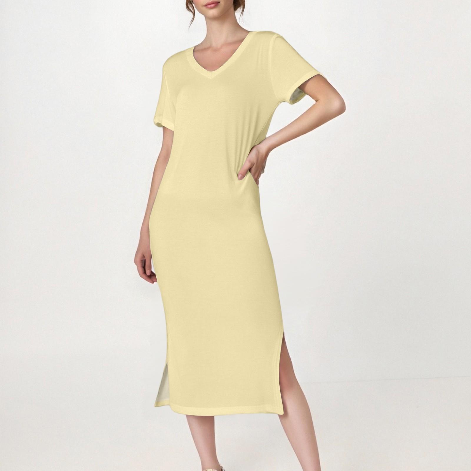 Жіноча повсякденна однотонна сукня з V-подібним вирізом, короткими рукавами, розрізом подолу та кишенями L бежевий
Жіноча повсякденна однотонна сукня з V-подібним вирізом, короткими рукавами, розрізом подолу та кишенями L бежевий