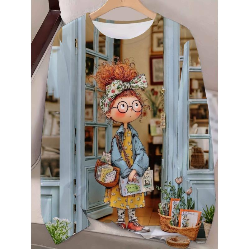 Women s literary cartoon girl bookstore scene printed long-sleeved XXL
Women s literary cartoon girl bookstore scene printed long-sleeved XXL