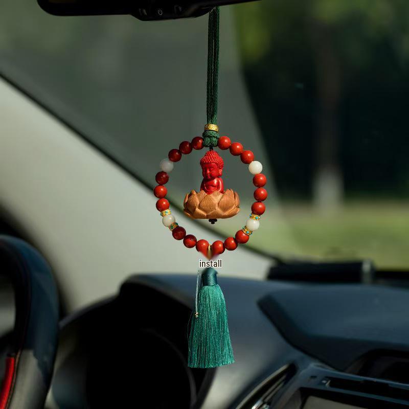 Lotus Cinnabar Guanyin Buddha Rearview Mirror Pendant with Ruyi Peach Wood for Car Interior (Unisex)
Lotus Cinnabar Guanyin Buddha Rearview Mirror Pendant with Ruyi Peach Wood for Car Interior (Unisex)