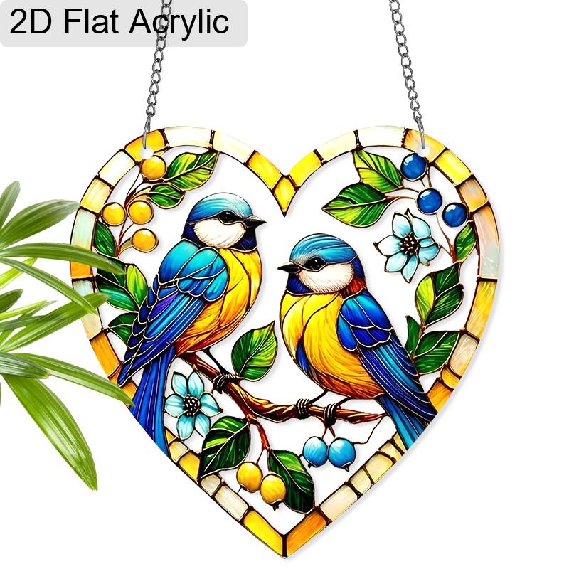 Acrylic Heart-Shaped Two Blue Tit Birds Suncatcher, Stained Glass Style Window Hanging Ornament for Bird and Nature Lovers 20cm/7.87Inch
Acrylic Heart-Shaped Two Blue Tit Birds Suncatcher, Stained Glass Style Window Hanging Ornament for Bird and Nature Lovers 20cm/7.87Inch