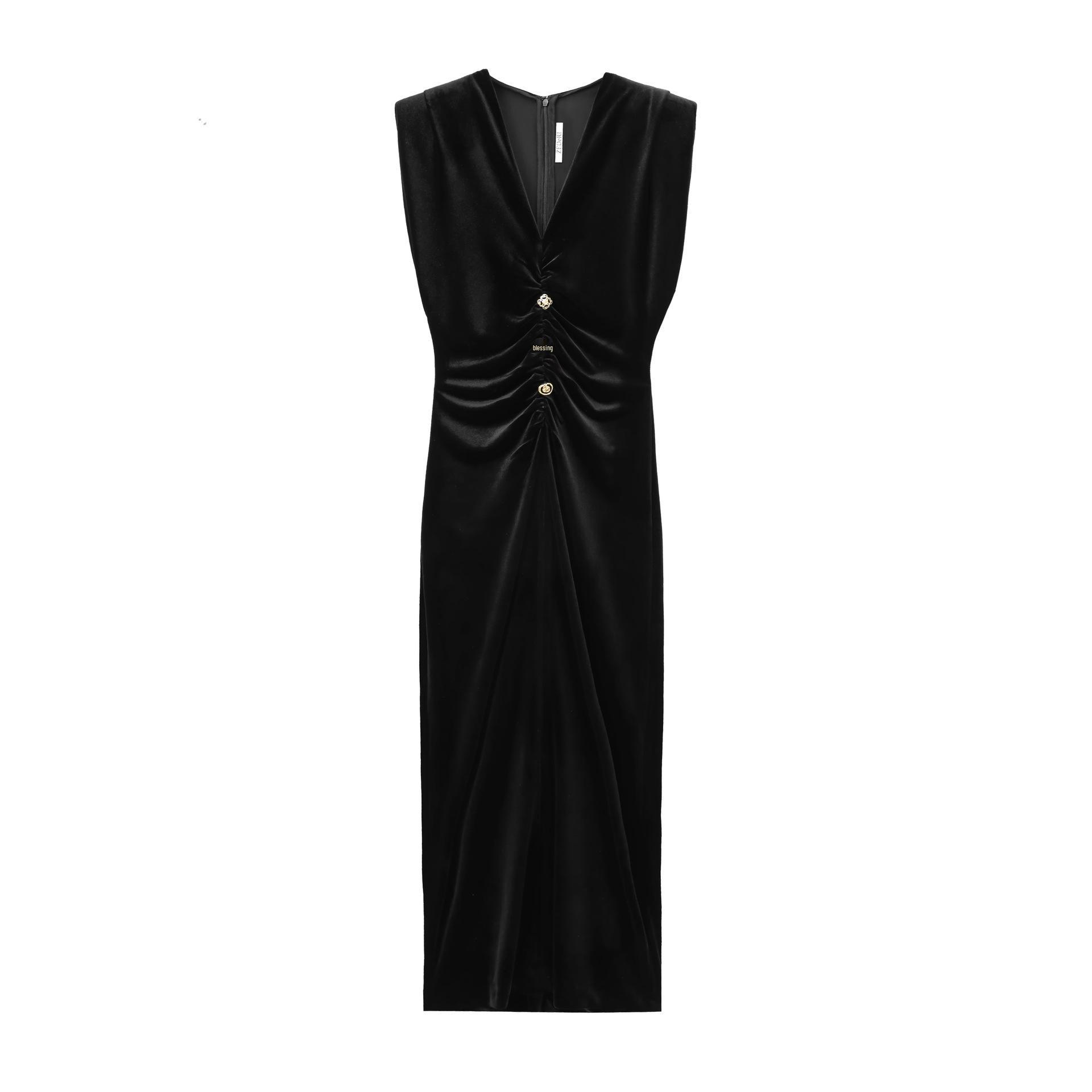 European & American Style Sleeveless Velvet Slimming Long Dress with Pleated Waist and Button Accents M
European & American Style Sleeveless Velvet Slimming Long Dress with Pleated Waist and Button Accents M