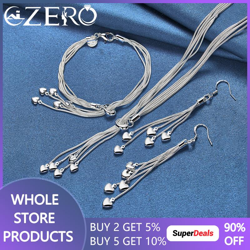 Jewelry Sets 925 Silver Snake Chain Hanging Heart Bracelets Necklaces Earrings For Women Wedding Charm Gift 45cm
Jewelry Sets 925 Silver Snake Chain Hanging Heart Bracelets Necklaces Earrings For Women Wedding Charm Gift 45cm