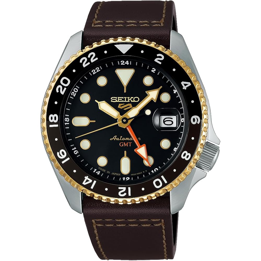Seiko 5 Sports SBSC020 Men s Mechanical Automatic Watch with GMT Function, Date Calendar, Leather Strap, Black Dial, Silver and Gold
Seiko 5 Sports SBSC020 Men s Mechanical Automatic Watch with GMT Function, Date Calendar, Leather Strap, Black Dial, Silver and Gold