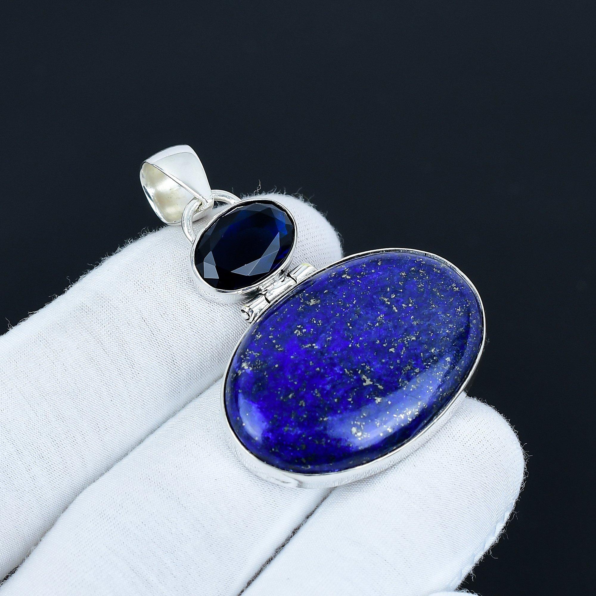 Lapis Lazuli & Blue Sapphire Gemstone Silver Pendant, 925 Sterling Silver Jewelry Pendant, Natural Lapis Lazuli Pendant For Women/ Gifts 6.5 Cm синий
Lapis Lazuli & Blue Sapphire Gemstone Silver Pendant, 925 Sterling Silver Jewelry Pendant, Natural Lapis Lazuli Pendant For Women/ Gifts 6.5 Cm синий