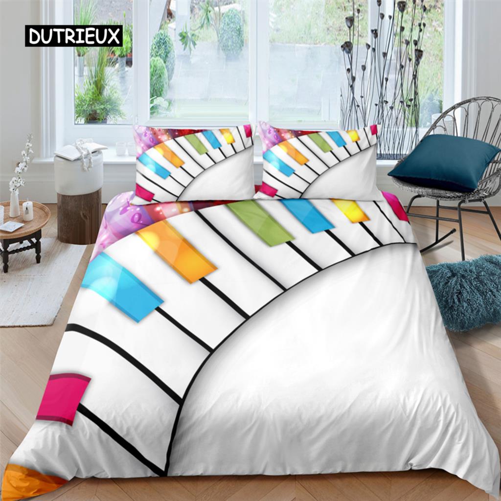 Клавиши пианино King Queen Пододеяльник 3D мультфильм Музыкальные ноты Комплект постельного белья для детей подростков взрослых мода музыка полиэстер пододеяльник EU single(135x200cm)