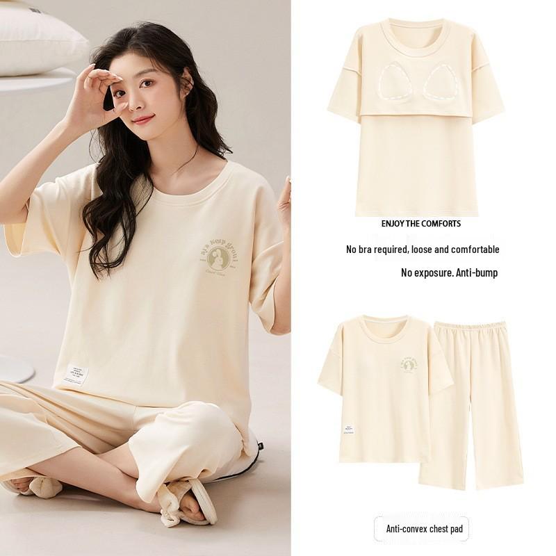 2025 Stylish Women s Pure Cotton Pajama Set with Chest Pads - Short Sleeve Top and Seven-Point Pants for Summer Wear. M
2025 Stylish Women s Pure Cotton Pajama Set with Chest Pads - Short Sleeve Top and Seven-Point Pants for Summer Wear. M
