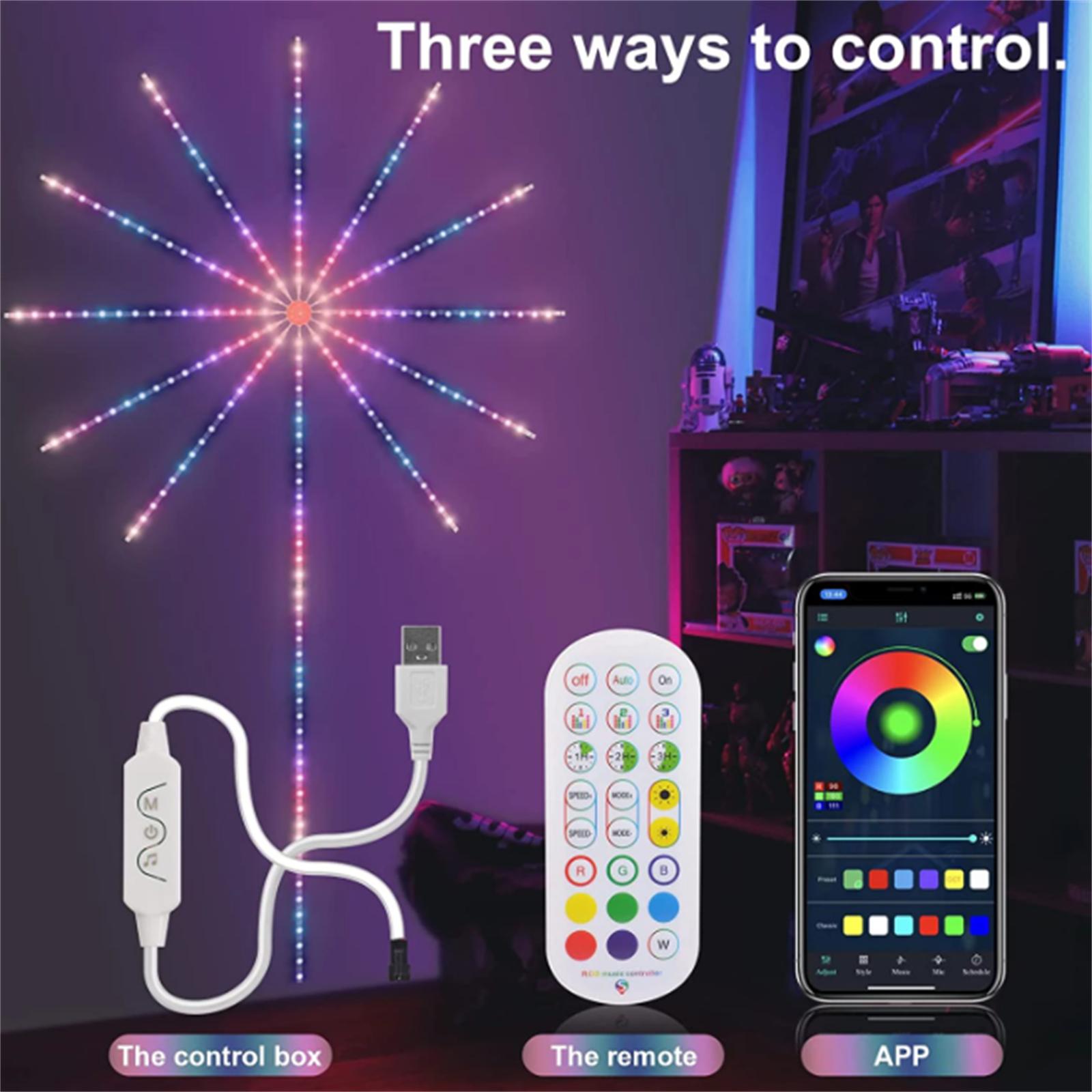 Led Fireworks Lights With Remote APP Control 24 Modes 3 Music Modes High Brightness Firework Launch Effect Led Lights Strip 10 x 0.3m+1 x 1m 94-light#0
Led Fireworks Lights With Remote APP Control 24 Modes 3 Music Modes High Brightness Firework Launch Effect Led Lights Strip 10 x 0.3m+1 x 1m 94-light#0