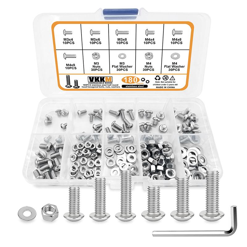 180 шт., набор из нержавеющей стали: болт с полукруглой шестигранной головкой, гайка, шайба
180 шт., набор из нержавеющей стали: болт с полукруглой шестигранной головкой, гайка, шайба
